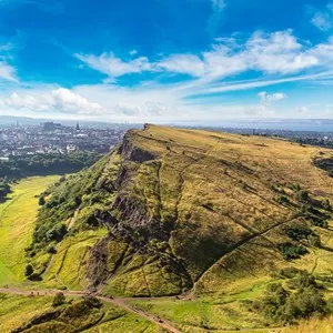 Cityscape of Edinburgh from Arthur's Seat in a beautiful summer day, Scotland