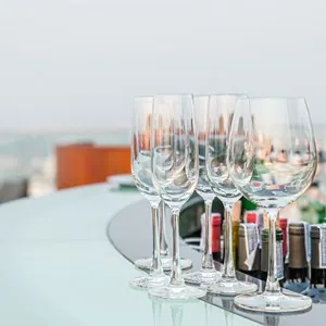 Empty glasses at a rooftop bar in Colombo, Sri Lanka