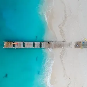 Drone photo of pier in Grace Bay, Providenciales, Turks and Caicos.