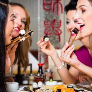 People eating sushi at an Asian restaurant - Colombo, Sri Lanka