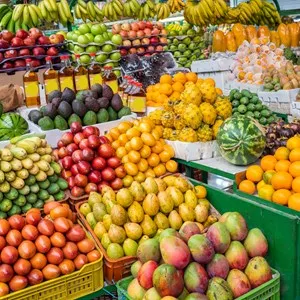 beautiful display of fruits at Paloquemao Market Square, Bogota, Colombia
