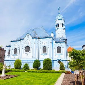 The Blue Church or The Church of St. Elizabeth or Modry Kostol Svatej Alzbety in the Old Town in Bratislava, Slovakia. Blue Church is a Hungarian Secessionist Catholic cathedral.